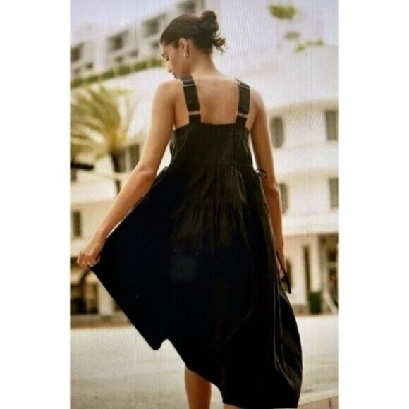 Madewell Poplin Halter Tiered Midi Dress Black NL129 - Picture 4 of 8